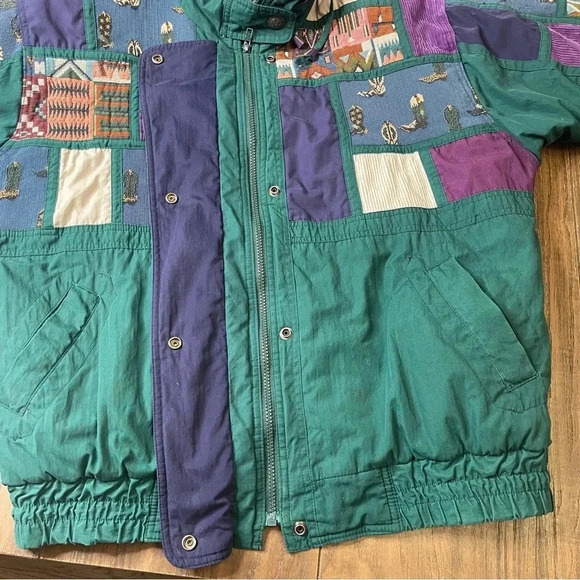 Izzi Vintage 80’s 90’s Western Cowboy Boots Patch Green Purple Jacket Size M - Picture 15 of 16